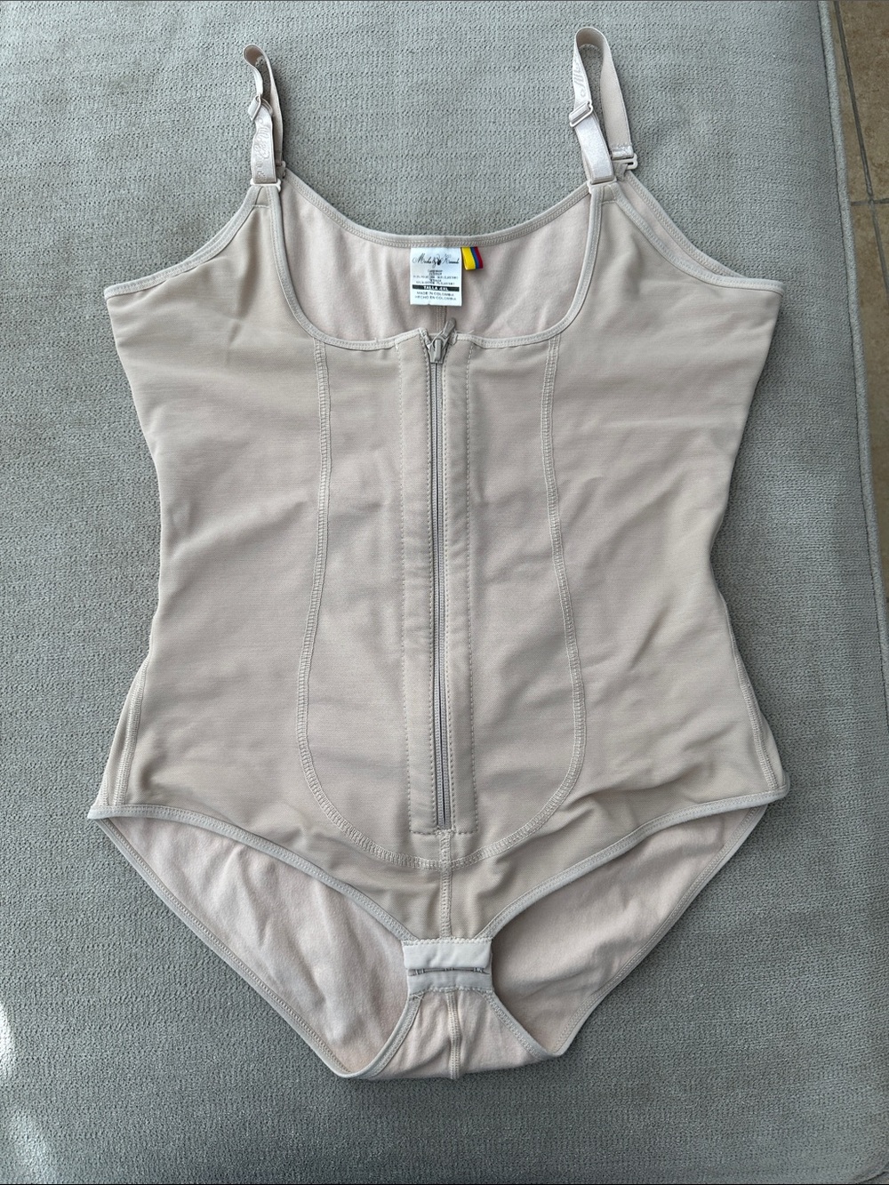 Nude Front-Zip Shapewear Bodysuit with Adjustable Straps